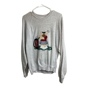 Vintage Jerzees‎ Grandma Crewneck Sweatshirt 80s 90s XL Gray Appliqué Bear golf